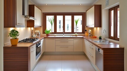 Cozy and Inviting Modern Kitchen Interior with Warm Wood and Soft Lighting