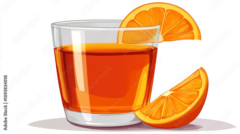 Poster freshly squeezed citrus drink in a clear glass with orange slices on the side, perfect for refreshin