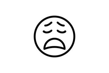 Weary face emoji. Line art emoticon vector icon