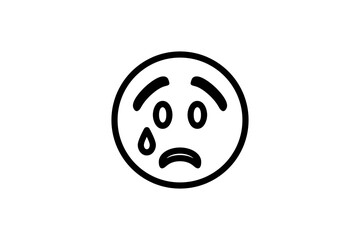Disappointed relieved face emoji. Line art emoticon vector icon