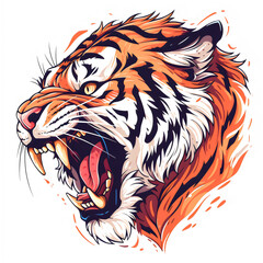 Obraz premium tiger Head roaring illustration isolated white background, clipart, water color, kids book