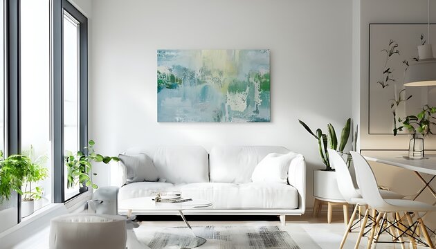 contemporary living room with white furniture and plants