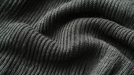 Close-Up of Soft Textured Dark Fabric Showing Intricate Knitting Patterns Ideal for Fashion and Home Decor Applications