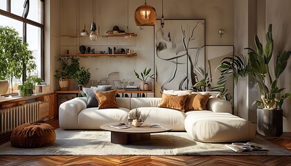 cozy living room with a modern sofa and coffee table