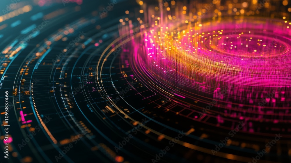Aufkleber Abstract Digital Waves of Colorful Light Creating a Beautiful Visual Display of Data Points in a Futuristic Style for Use in Technology or Science Projects