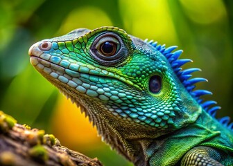 Close-Up of a Colorful Green and Blue Male Lizard in Its Natural Habitat, Showcasing the Intricate Patterns and Textures of Its Scales in Stunning Detail and Vibrant Colors