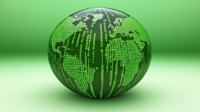 Global Data Sphere with Binary Code Background