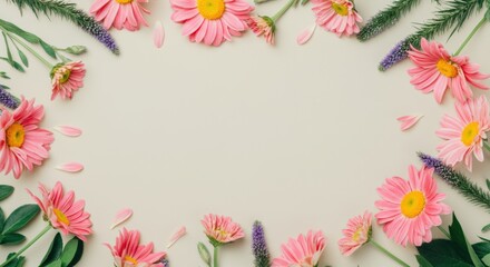 Floral Frame with Pink Flowers and Greenery