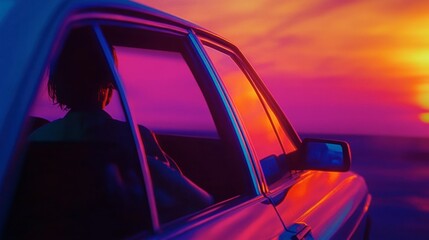 Obraz premium Serene Sunset Drive with Colorful Skies and Reflections