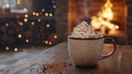 Hot chocolate with whipped cream topping in a white chocolate cup