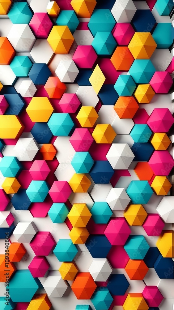 Aufkleber vibrant geometric wall with colorful hexagonal patterns in modern design