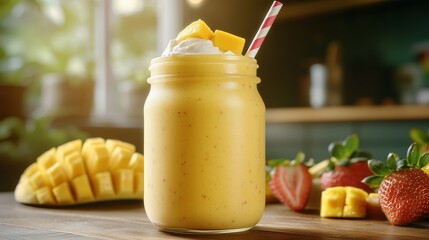 Mango smoothie in a mason jar