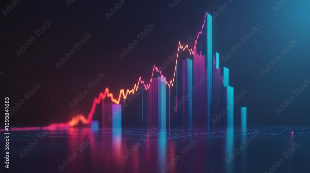 Fototapete dynamic financial growth visualization with colorful data trends, rising graph lines and abstract ba