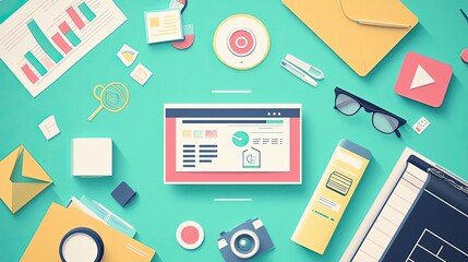 business presentation flat design front view marketing theme animation pastel 