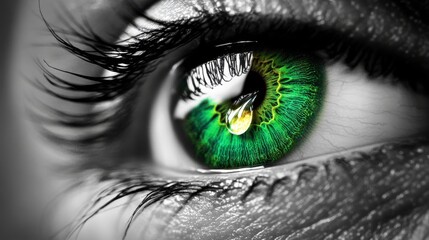 Fototapeta premium Close-up of a Vibrant Green Eye with Eyelashes