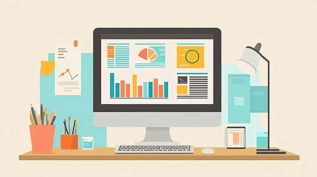 business presentation flat design front view marketing theme animation pastel 