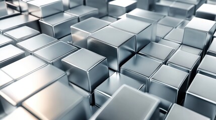 Shiny metallic cubes arranged in a complex pattern