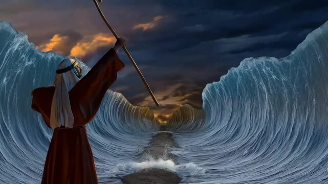 Moises open the waters biblic miracle ancient bible history