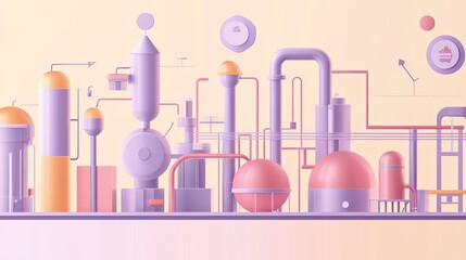 business process flow flat design side view industrial theme animation colored pastel 