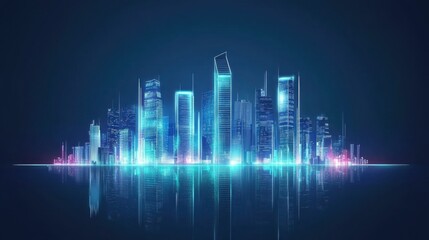 Naklejka premium Futuristic City Skyline with Neon Lights