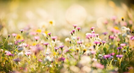 Obraz premium Sunlit Meadow of Delicate Wildflowers