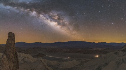Starry Night Sky Over Desert Landscape
