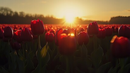 Dutch tulip fields at Sunset 