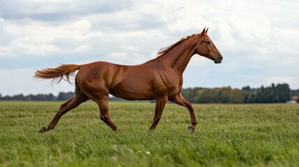 Majestic horse galloping freely across a grassy plain nature scene dynamic action wide open space vibrant landscape freedom concept