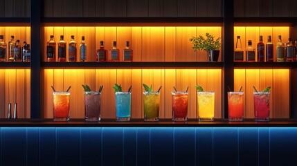 Colorful Cocktails on a Bar Shelf
