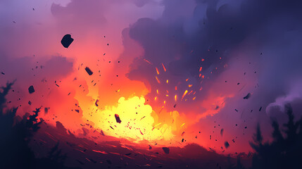 A dramatic scene of a powerful storm with debris flying through the air, creating a sense of chaos and destruction. whirlwind. illustration. Dramatic Thunderstorm Scene. Illustration