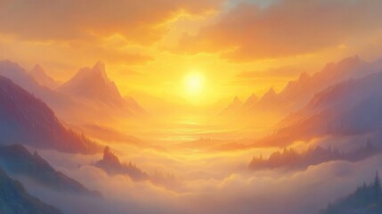 Serene Sunrise Over Mountain Landscape