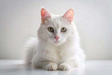 Conceptual Photography of a White Cat Art on a White Background, Capturing Elegance and Minimalism in Feline Form with Soft Shadows and Textured Details for Stunning Visual Appeal