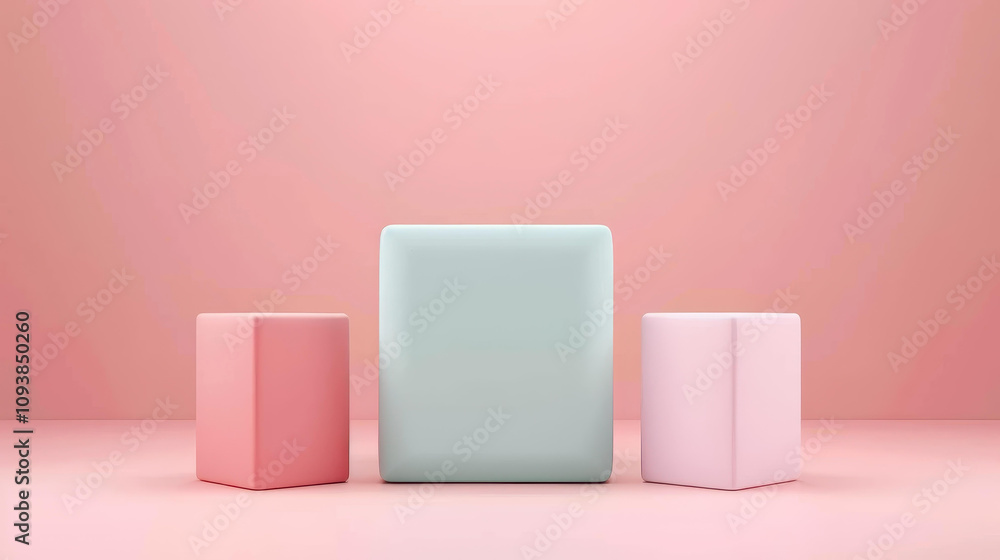 Aufkleber experience a vibrant 3d scene with pastel container shapes, showcasing a harmonious blend of colors 