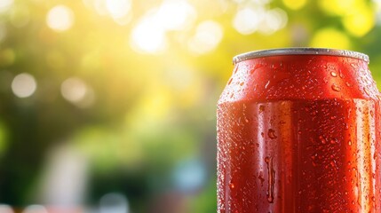 Refreshing Soda Can with Dew in Bright Sunshine
