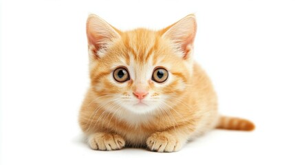 Fototapeta premium Adorable munchkin cat sitting on a white surface in a cozy home environment