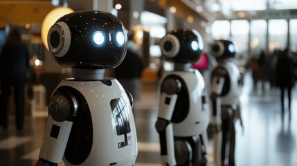 Obraz premium Exploring robots at the marketplace innovations in technology urban setting digital content consumer perspective future of shopping