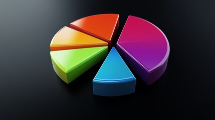 Obraz premium Colorful and Modern 3D Pie Chart on a Black Background for Business Analysis, Marketing Reports, and Data Visualization Presentations