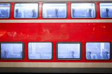 German double-decker passenger train car, highlighting the country's suburban rail system focusing...