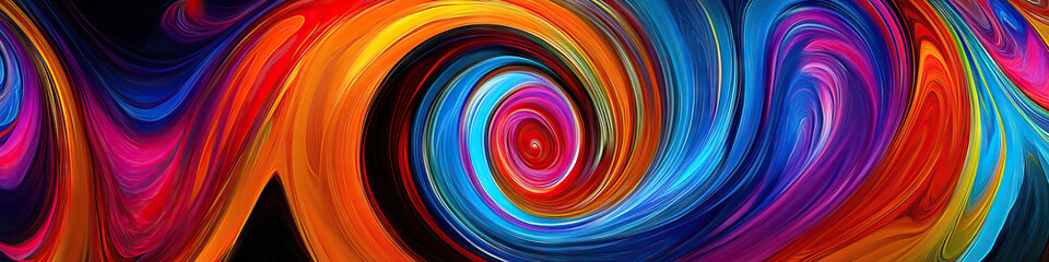 Obraz premium Vibrant Vortices of Color: Abstract swirls of vivid hues dance against a black background.