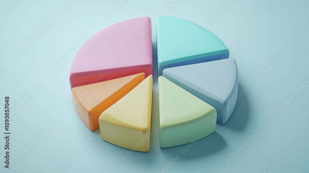 Aufkleber colorful 3d pie chart on soft blue background represents statistical data analysis in business, fina