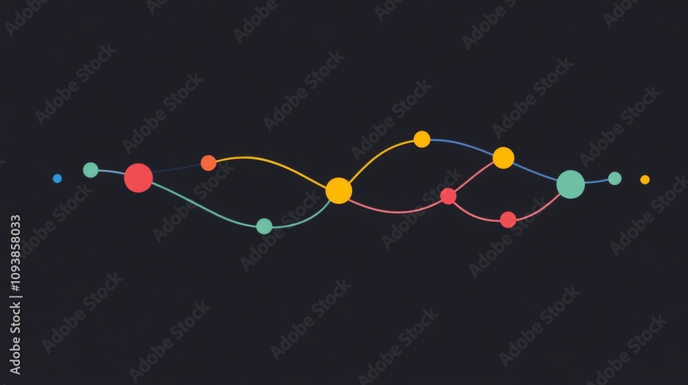 Poster colorful abstract wave pattern with circular elements on a dark background for modern digital design
