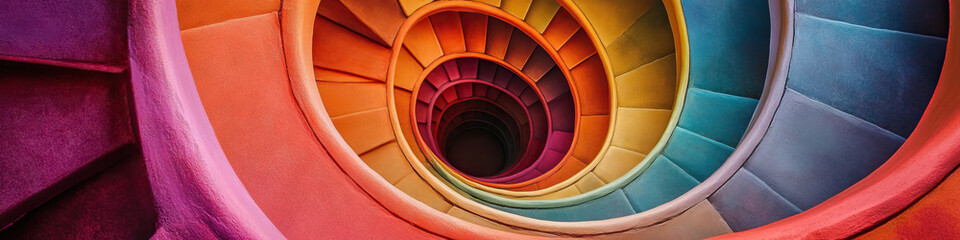 Spiral of Harmony in Color: An optical illusion of a spiral staircase, its steps painted in a gradient of shades.