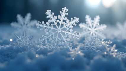 Close-up of freshly fallen snowflakes on a dark wool surface, highlighting their intricate patterns.