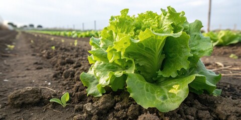 A single freshly harvested green lettuce plant in the garden, nature photography, outdoor gardening, botanical photography, lettuce plant
