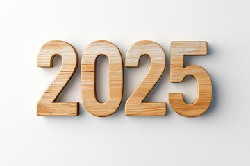 Wooden 2025 numbers on a white background