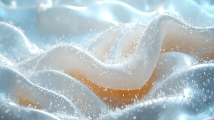 Fototapeta premium White Fabric Draped with Sparkling Water Droplets