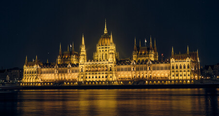 Stunning nighttime view of the Hungarian Parliament Building in Budapest