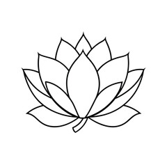 A hand-drawn line art of a lotus with leaves icon vector illustration line art