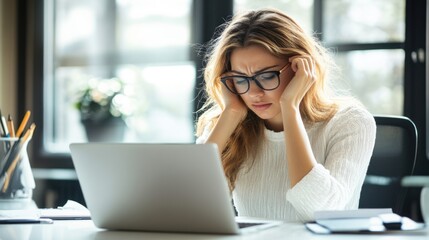 Stressed Woman Working on Laptop