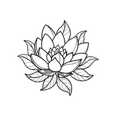 A hand-drawn line art of a lotus with leaves icon vector illustration line art